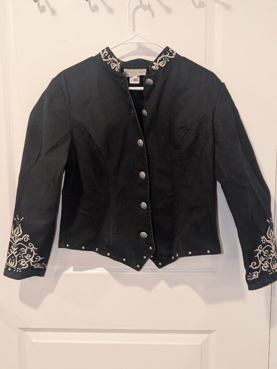 Stonebridge Tops - Black Denim Western Shirt Jacket Concho Embellishment Long Sleeve Button Up Top